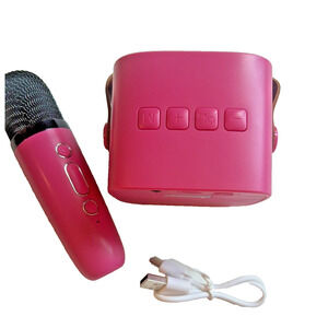 Mini Pink Karaoke Machine with Wireless Microphone Ages 3 and up New